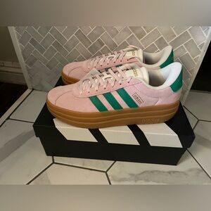 Adidas VL Court Pastel Pink with Teal Stripes Sneakers